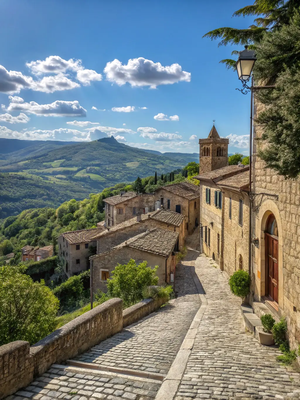 A scenic view of Marcolès, showcasing its unique architectural landscape and natural beauty, emphasizing the association's role in preserving the town's charm.