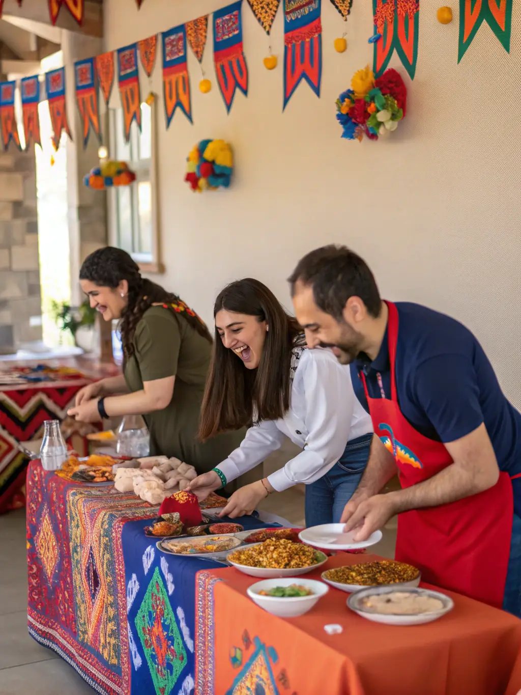A photo of volunteers assisting with preparations for a cultural event in Marcolès, demonstrating community involvement and celebration of local traditions.
