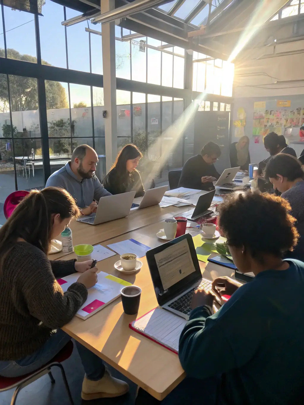A picture of ASSOCIATION LES ESCLOPS members collaborating on a project, emphasizing the opportunity to learn new skills and contribute to a meaningful cause.