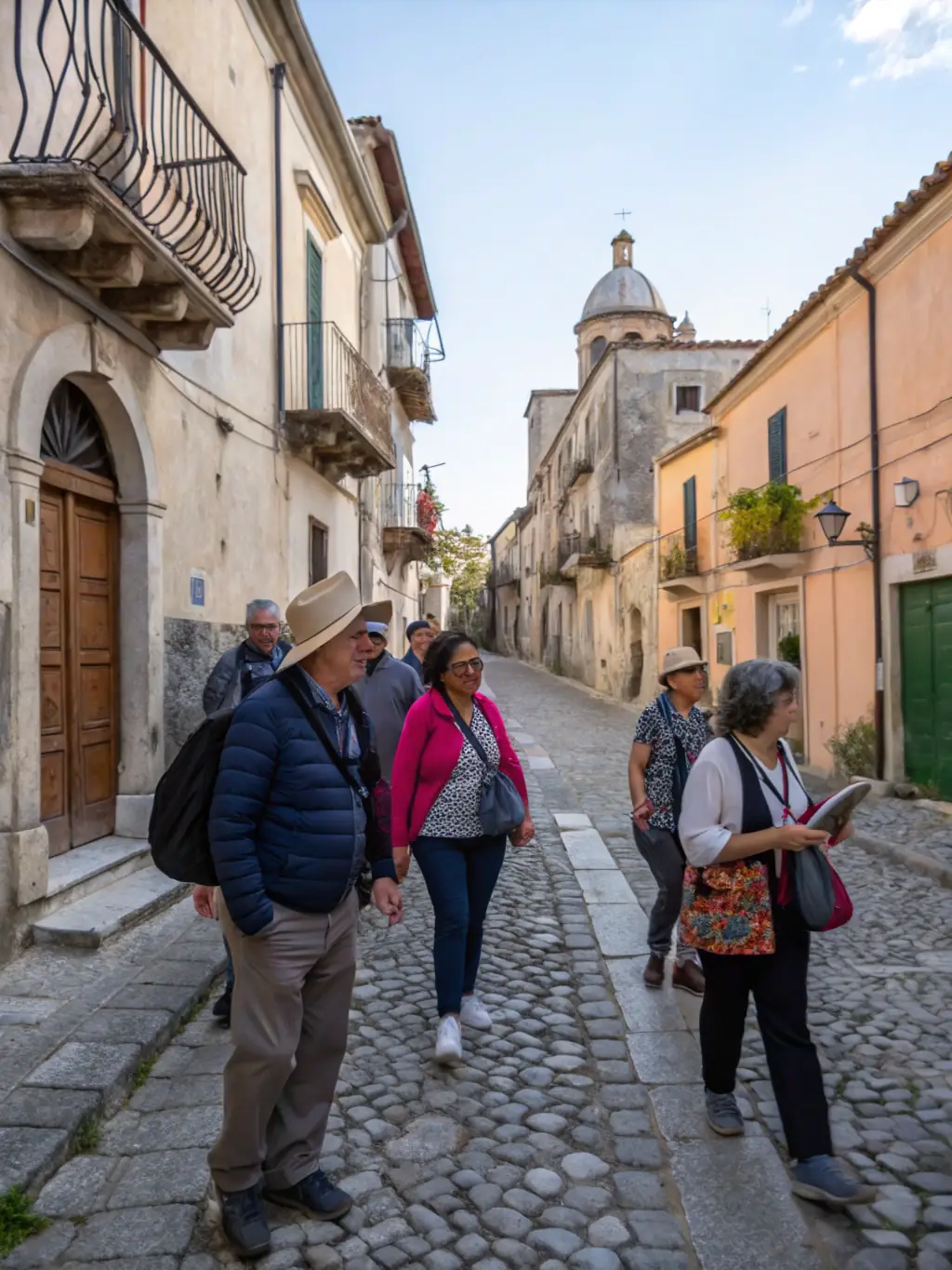 A vibrant image of participants enjoying a guided cultural heritage tour in Marcolès, highlighting the engaging and educational experience.
