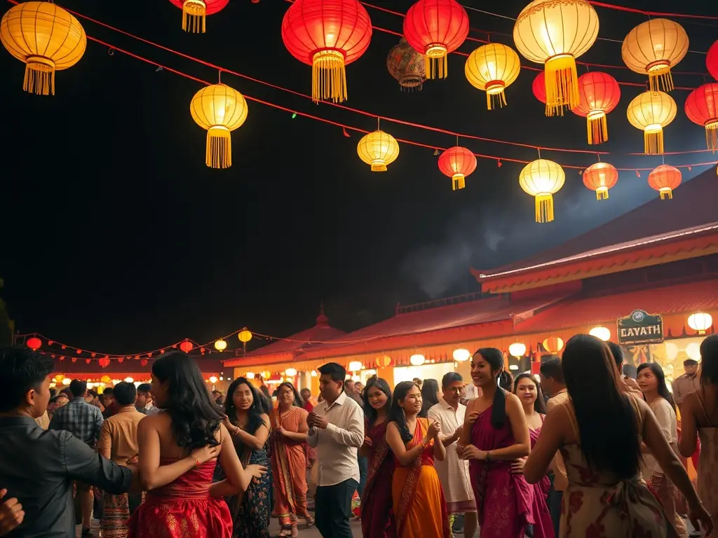 A captivating image of a cultural event in Marcolès, featuring traditional music, dance, and local cuisine.