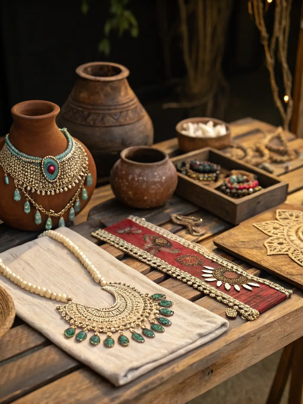 A display of local artisanal products at a cultural event organized by ASSOCIATION LES ESCLOPS, showcasing the region's unique crafts.