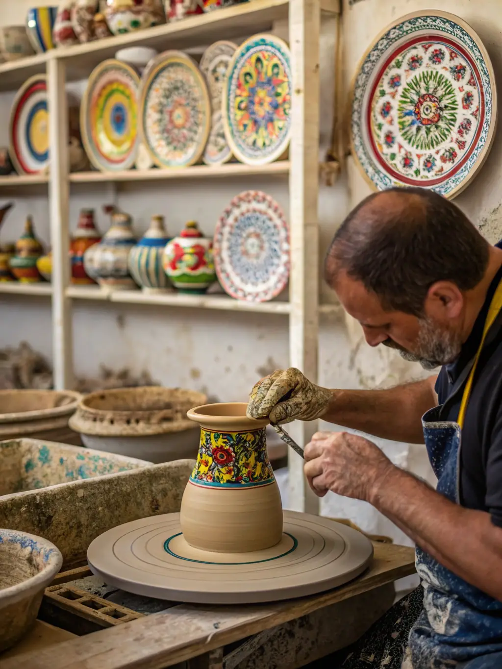 A captivating shot of a traditional artisan demonstrating their craft at a cultural event in Marcolès, showcasing the local artisanal skills and heritage.